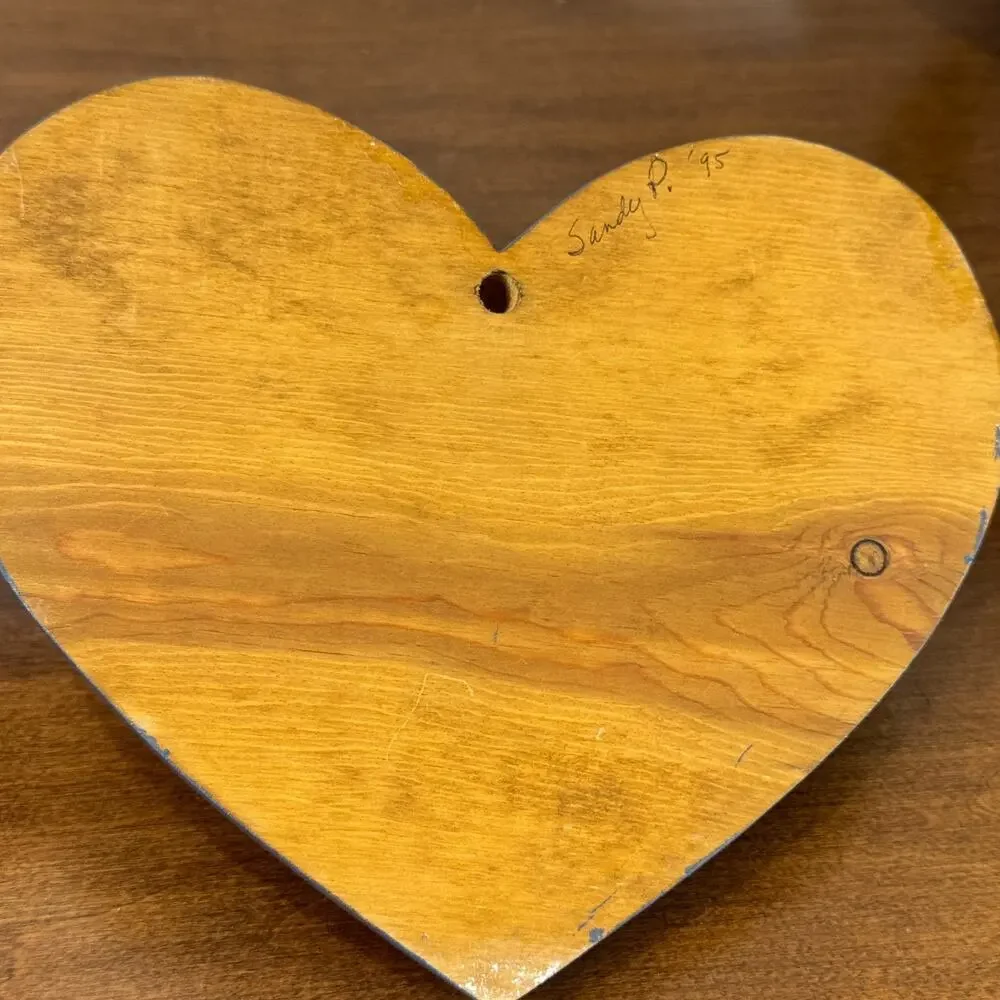 Wooden Blue Heart Shelf Wall Decor Trinkets 8.5